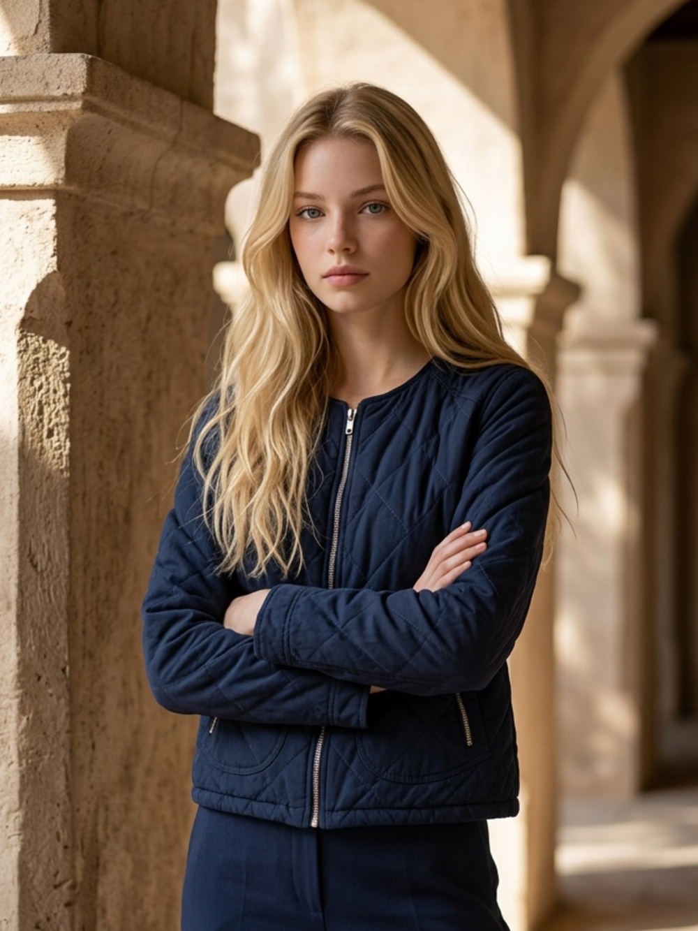 Larry Levine Navy Blue Quilted Bomber Jacket